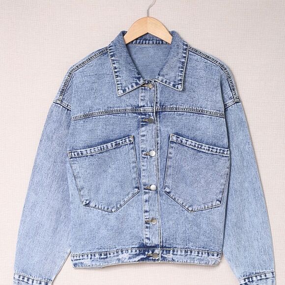 Buttoned Denim Jacket with Pockets - Picture 6 of 15